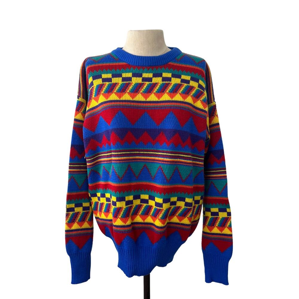 Meister Vintage Geometric Neon Sweater Size M Hong Kong Made 80s 90s